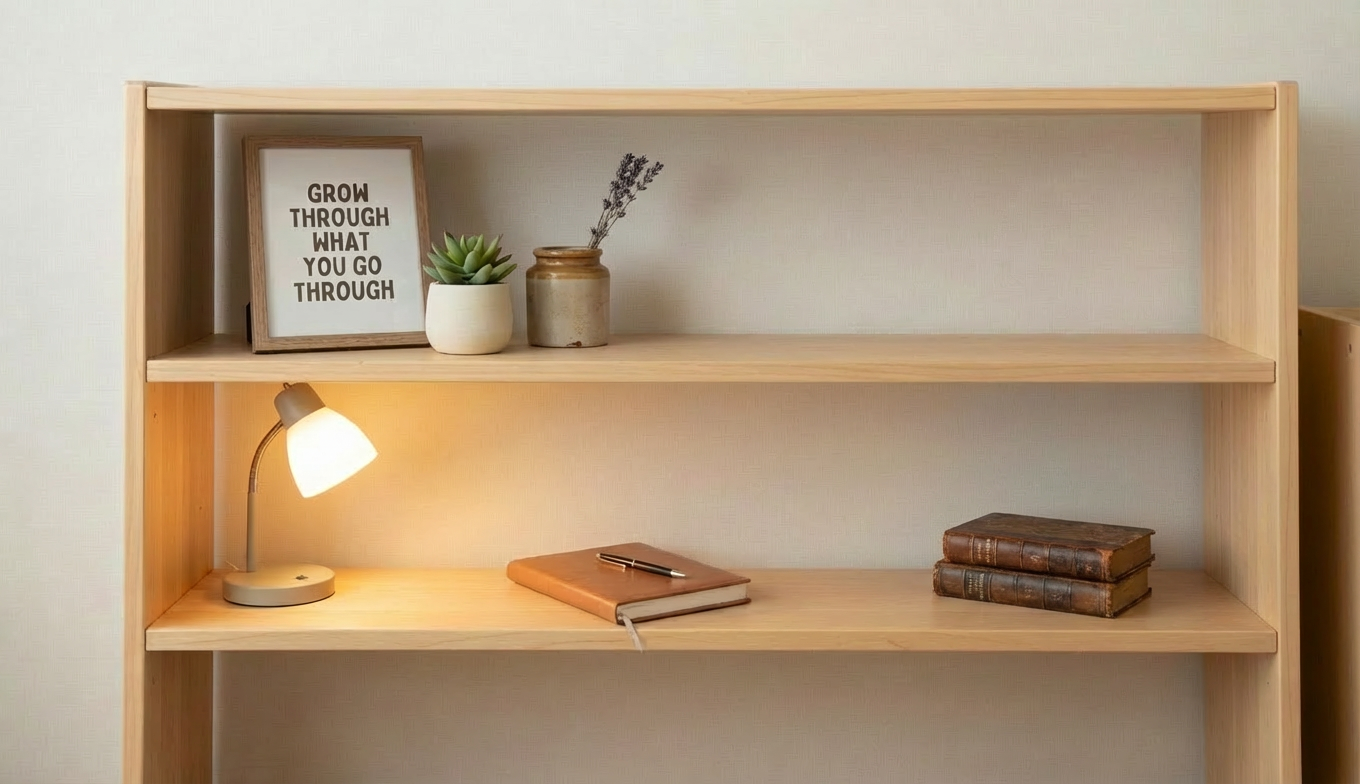 A meticulously arranged Montessori classroom shelf featuring natural wood trays, glass jars holding colorful manipulatives, and pristine cream-colored baskets filled with tactile learning tools. The shelf is set against a pale, neutral wall with a subtle textured finish, and the environment exhibits clean lines and balanced spacing. Gentle afternoon daylight filters through an unseen window, casting soft, diffuse light and minimal shadows for a harmonious, calm atmosphere. Photographed at eye level with carefully structured composition, the sharp focus highlights the clarity and orderliness of the environment. The overall style is photographic realism with a modern, corporate aesthetic that underscores professionalism and educational excellence. A meticulously arranged Montessori classroom shelf featuring natural wood trays, glass jars holding colorful manipulatives, and pristine cream-colored baskets filled with tactile learning tools. The shelf is set against a pale, neutral wall with a subtle textured finish, and the environment exhibits clean lines and balanced spacing. Gentle afternoon daylight filters through an unseen window, casting soft, diffuse light and minimal shadows for a harmonious, calm atmosphere. Photographed at eye level with carefully structured composition, the sharp focus highlights the clarity and orderliness of the environment. The overall style is photographic realism with a modern, corporate aesthetic that underscores professionalism and educational excellence.